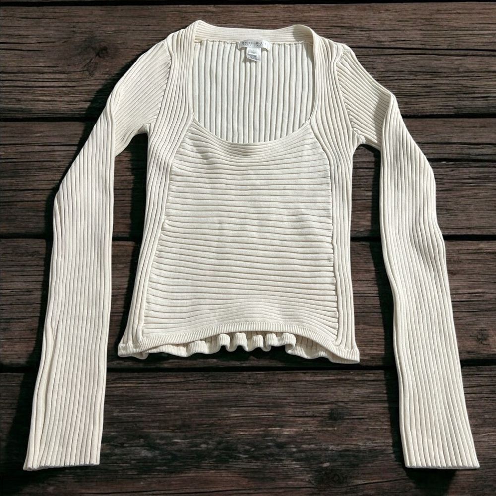 White House Black Market long sleeve scoop neckline ribbed top sz Large